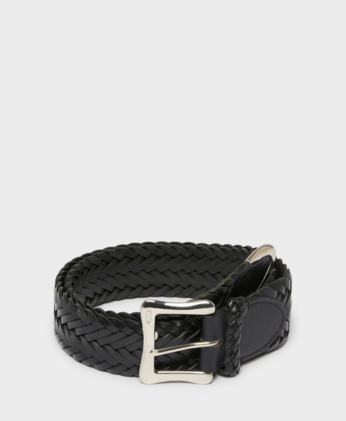 Designer Black Envelope Buckle Tip End Plaited Belt - J&M Davidson